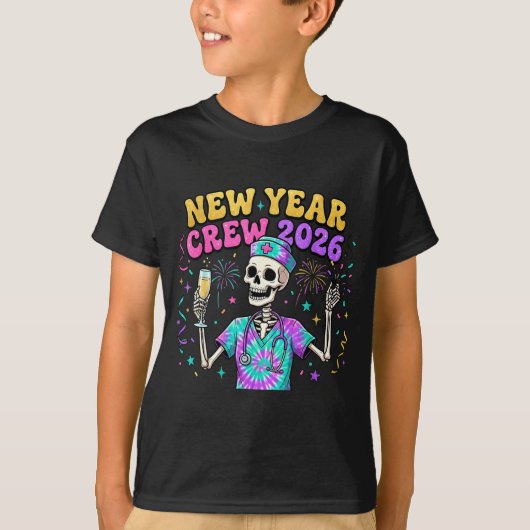 Verpleegster Skelet Nieuwjaarsploeg 2026 Grappige  T-shirt (Voorkant)