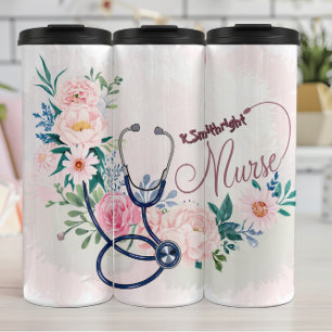 Verpleegster Stethoscoop Bloem Appreciatie Design Thermosbeker