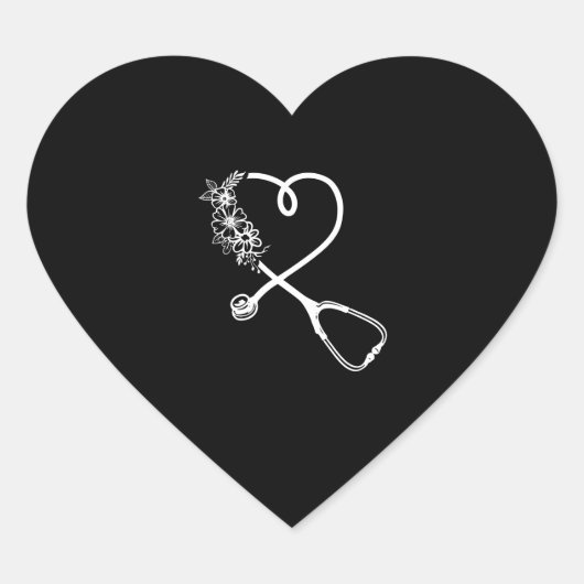 Verpleegster Stethoscoop Bloem Hart Sticker (Voorkant)