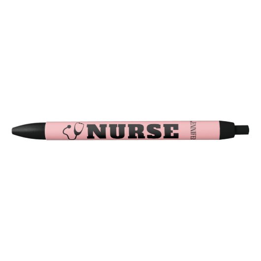Verpleegster Stethoscoop Blush Pink op maat Zwarte Inkt Pen (Voorkant)