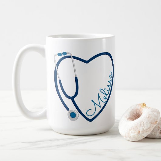 Verpleegster Stethoscoop Hart Blauw Koffie Leuke V Koffiemok (Met donut)