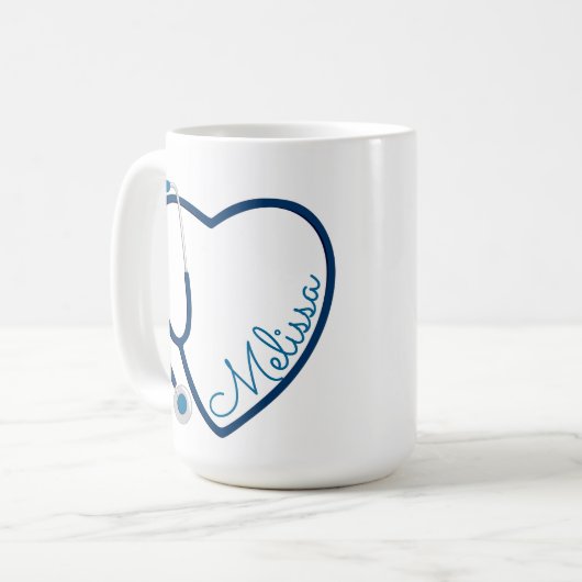 Verpleegster Stethoscoop Hart Blauw Koffie Leuke V Koffiemok (Voorkant links)