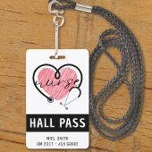 Verpleegster Stethoscoop Roze Hart Witte Hall Pass Badge