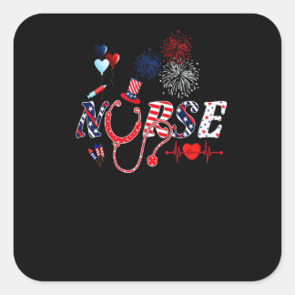 Verpleegster Stethoscoop VS Amerikaanse Vlag Geluk Vierkante Sticker