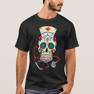 Verpleegster Suiker Schedel Stethoscoop Rn Medisch T-shirt