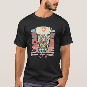 Verpleegster Suiker Schedel Stethoscoop RN Medisch T-shirt