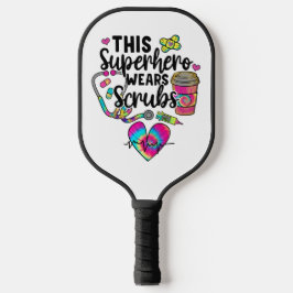 Verpleegster Superheld Draagt Medische Kleding Kle Pickleball Paddle