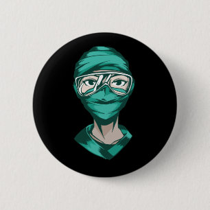 Verpleegster svg met gezichtsmasker ronde button 5,7 cm