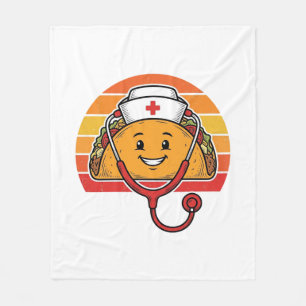 Verpleegster Taco Retro Vintage Gravure Ontwerp_1 Fleece Deken