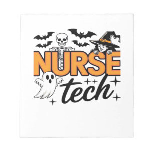 Verpleegster Tech - Halloween - met skelet, heks e Notitieblok