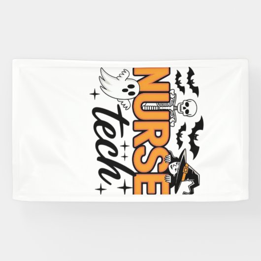 Verpleegster Tech - Halloween - met skelet, heks e Spandoek (Horizontaal)