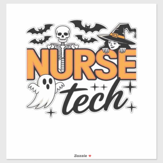 Verpleegster Tech - Halloween - met skelet, heks e Sticker (Vel)