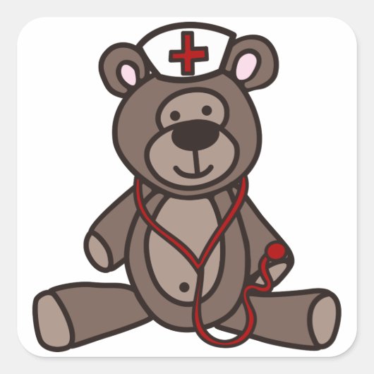 Verpleegster Teddy Bear Vierkante Sticker (Voorkant)