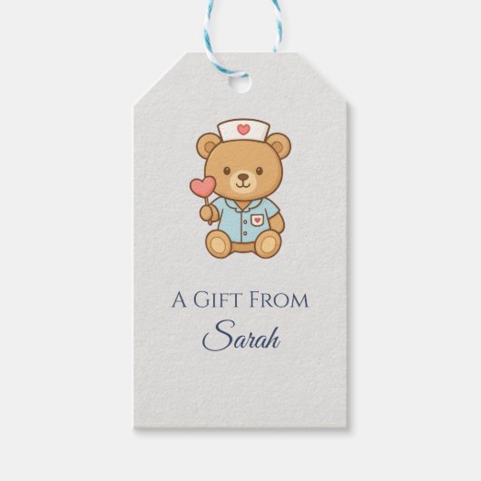 Verpleegster Teddybeer Cadeautag Cadeaulabel (Voorkant)