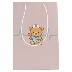 Verpleegster teddybeer feestcadeauttas medium cadeauzakje