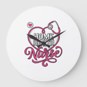 Verpleegster thuis roze stethoscoop shirt ontwerp_ grote klok