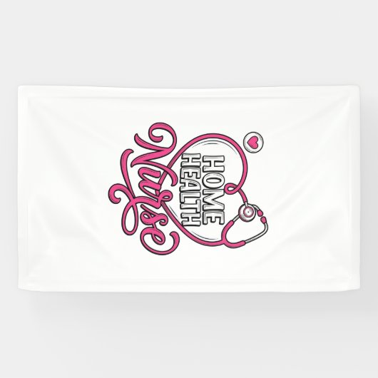 Verpleegster thuis roze stethoscoop shirt ontwerp_ spandoek (Horizontaal)