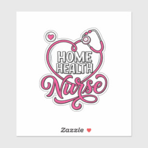 Verpleegster thuis roze stethoscoop shirt ontwerp_ sticker