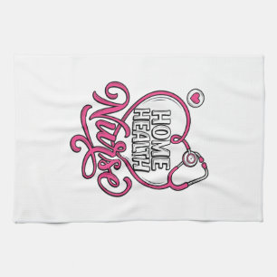 Verpleegster thuis roze stethoscoop shirt ontwerp_ theedoek