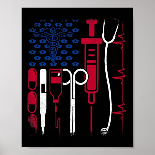 Verpleegster Tool Amerikaanse Vlag Trots 4e Juli T Poster (Voorkant)