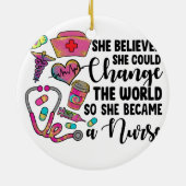 Verpleegster verandert de wereld groot keramisch ornament (Achterkant)