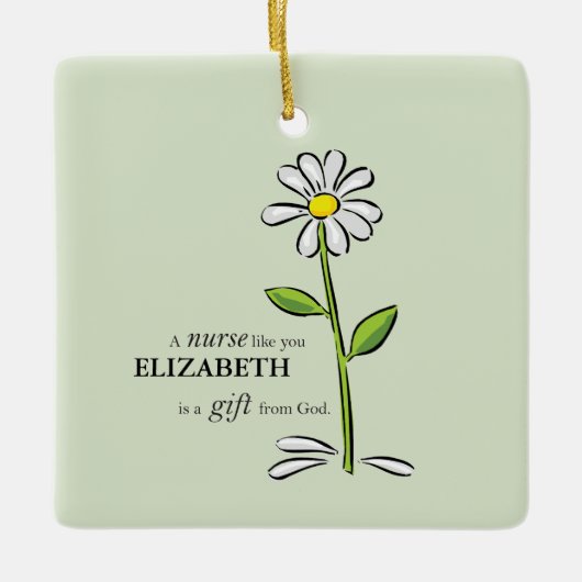 Verpleegster Verjaardag Religious Green Daisy Gepe Keramisch Ornament (Voorkant)