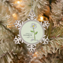 Verpleegster Verjaardag Religious Green Daisy Gepe Tin Sneeuwvlok Ornament