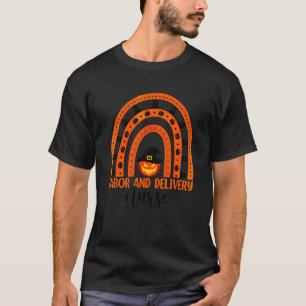 Verpleegster verloskunde Halloween pompoen regenbo T-shirt