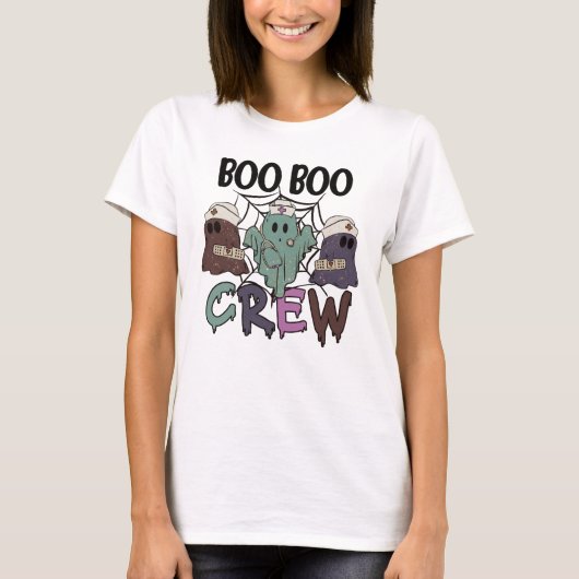Verpleegster Verpleegster Halloween Boo Crew Ghost T-shirt (Voorkant)