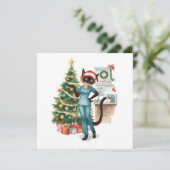 Verpleegster versiert kerstboom in ziekenhuis feestdagenkaart (Staand voorkant)