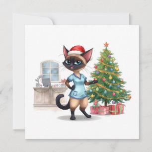 Verpleegster versiert kerstboom in ziekenhuis feestdagenkaart