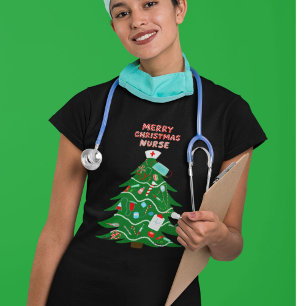 Verpleegster Vrolijk Kerstboom T-shirt
