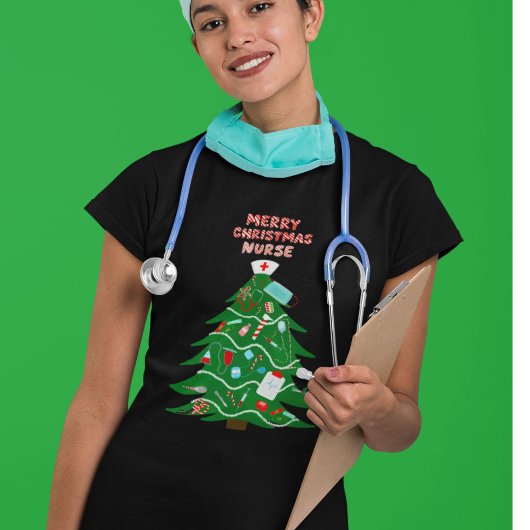 Verpleegster Vrolijk Kerstboom T-shirt