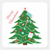 Verpleegster Vrolijk Kerstboom Vierkante Sticker (Voorkant)