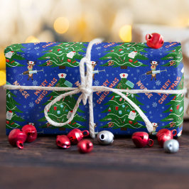 Verpleegster Vrolijke Kerstboom Met Rendieren Verp Cadeaupapier