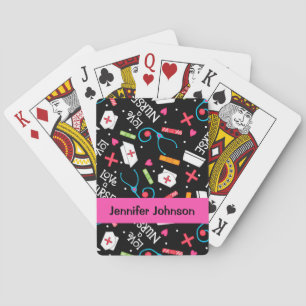 Verpleegster Whimsy Art Zwarte Naam Gepersonalisee Pokerkaarten
