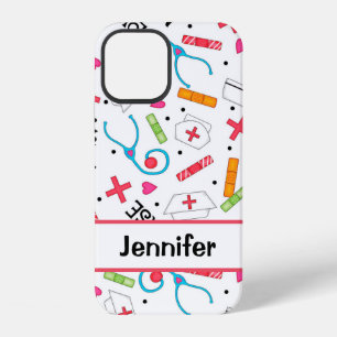 Verpleegster Whimsy Medische Kunst Witte Naam Gepe iPhone 12 Hoesje