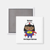 Verpleegster Zwart Kawaii Super Hero Personalisere Magneet (Voorkant / Achterkant)