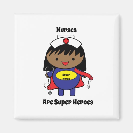 Verpleegster Zwart Kawaii Super Hero Personalisere Magneet (Voorkant)