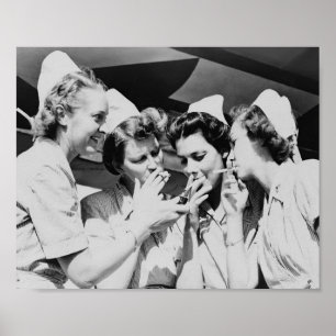 Verpleegsters die roken Vintage foto 10x8in Poster