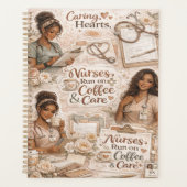 Verpleegsters lopen op koffie en zorgstijl planner (Voorkant)