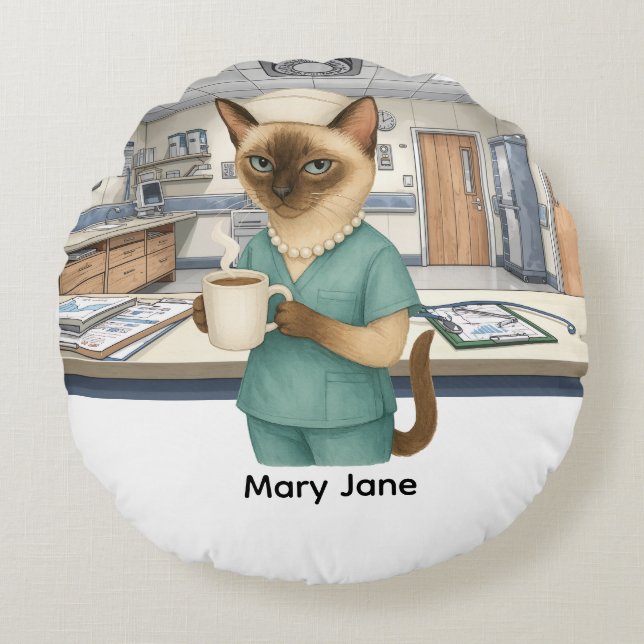 Verpleegstersleven Koffie eerst voor kattenliefheb Rond Kussen (Voorkant)