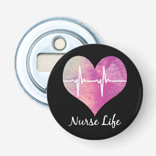 Verpleegstersleven - Waterverf Hart EKG Button Flesopener
