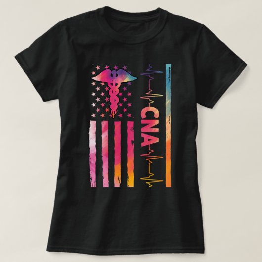 Verpleegvrouwen CNA US vlag CNA gecertificeerd ver T-shirt (Design voorkant)