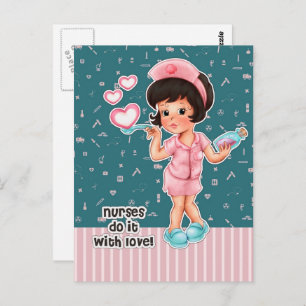 Verplegers doen het met Love. Cute Brunette Nurse Briefkaart