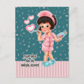 Verplegers doen het met Love. Cute Brunette Nurse Briefkaart (Voorkant)