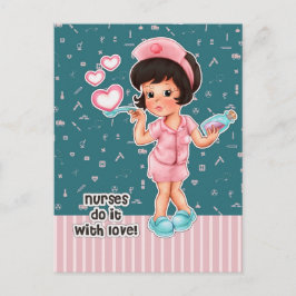 Verplegers doen het met Love. Cute Brunette Nurse Briefkaart