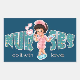 Verplegers doen het met Love. Cute Brunette Nurse Rechthoekige Sticker