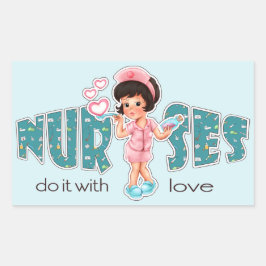 Verplegers doen het met Love. Cute Brunette Nurse Rechthoekige Sticker