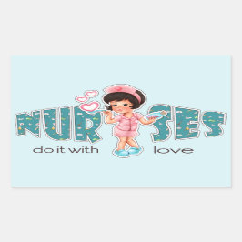 Verplegers doen het met Love. Cute Brunette Nurse Rechthoekige Sticker